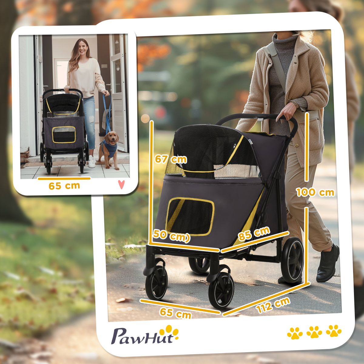 PawHut Foldable Dog Stroller with Universal Wheels & Shock Absorbers - Grey