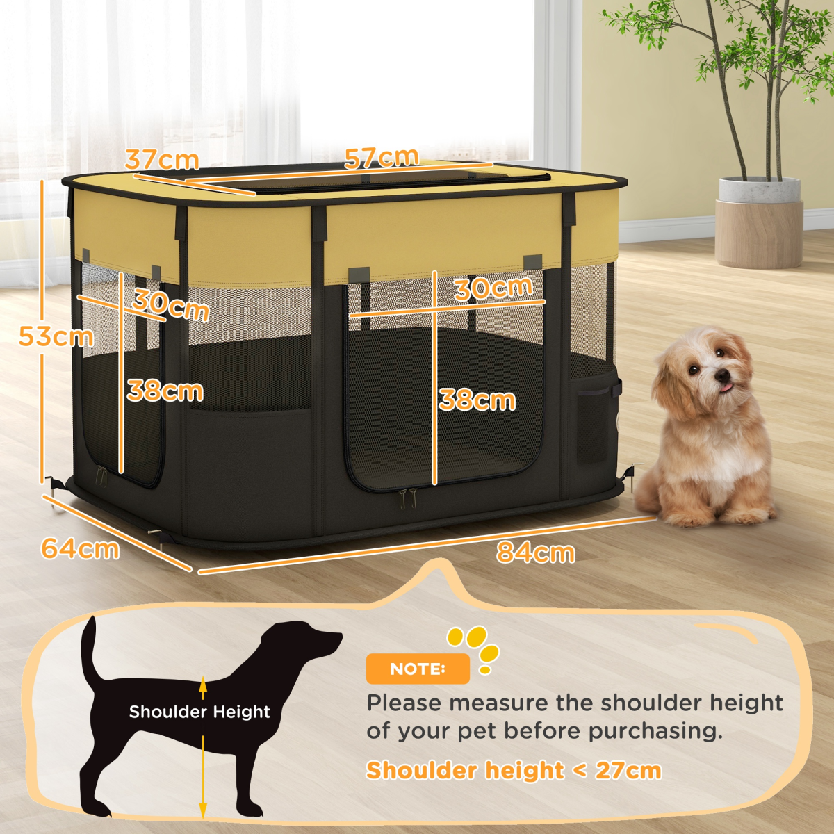 PawHut Portable Multi-Pet Play Pen for Small Animals - Yellow