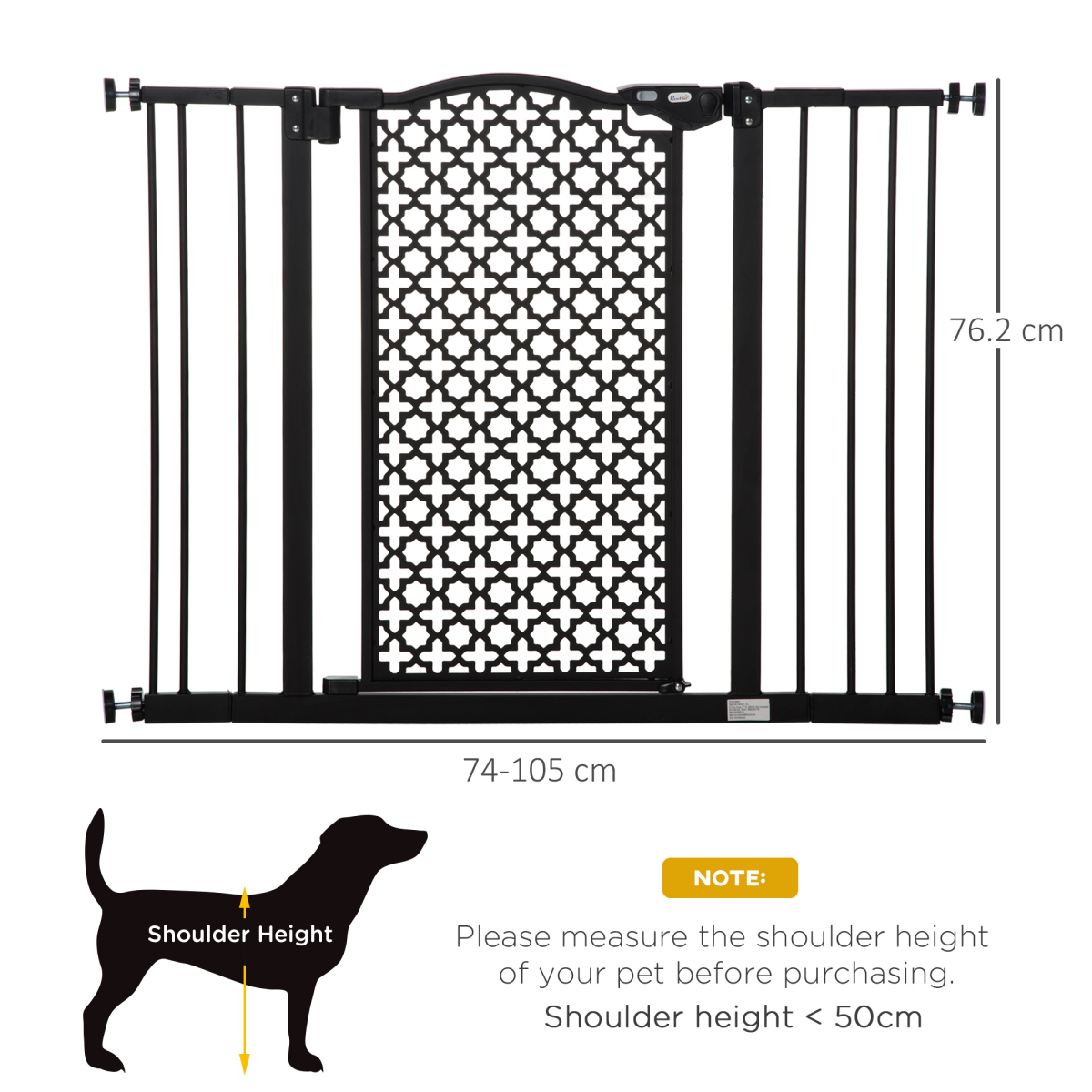 Pawhut 74-105 cm Pet Safety Gate - Pressure Fit, Auto-Close, Double Lock