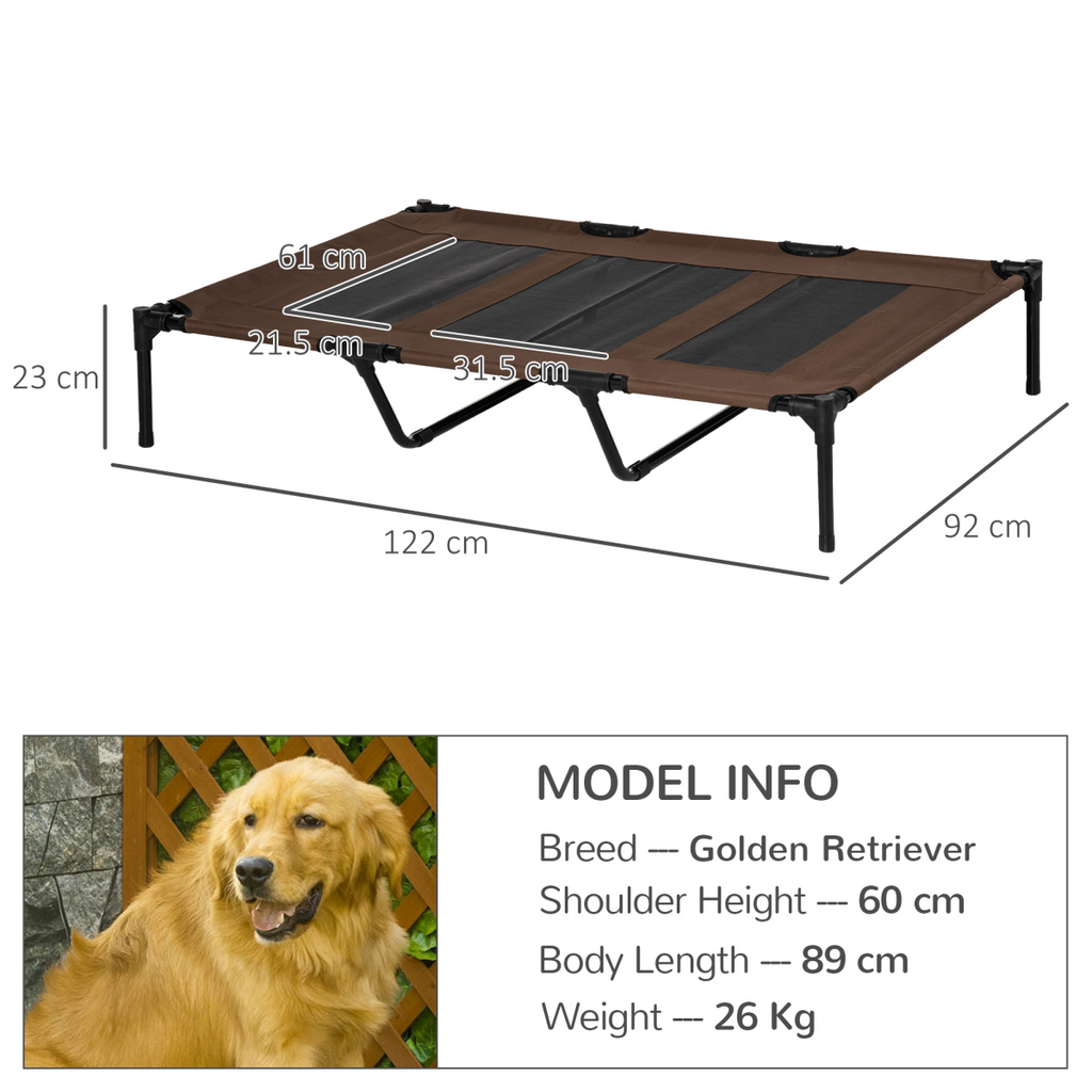 Cooling Elevated Dog Bed - Portable Raised Pet Cot for Indoor & Outdoor - Brown