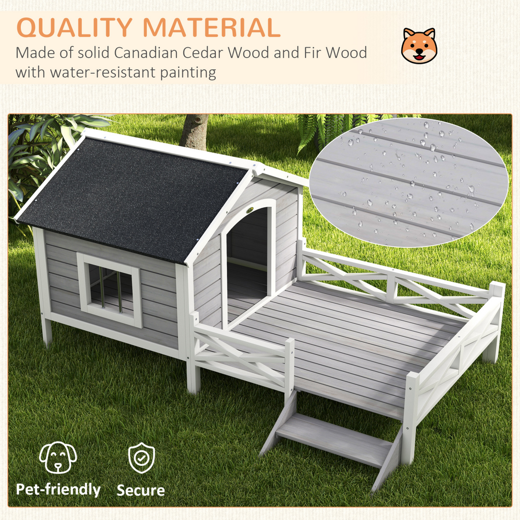 PawHut Wooden Dog House with Porch & Waterproof Roof - For Small/Medium Dogs