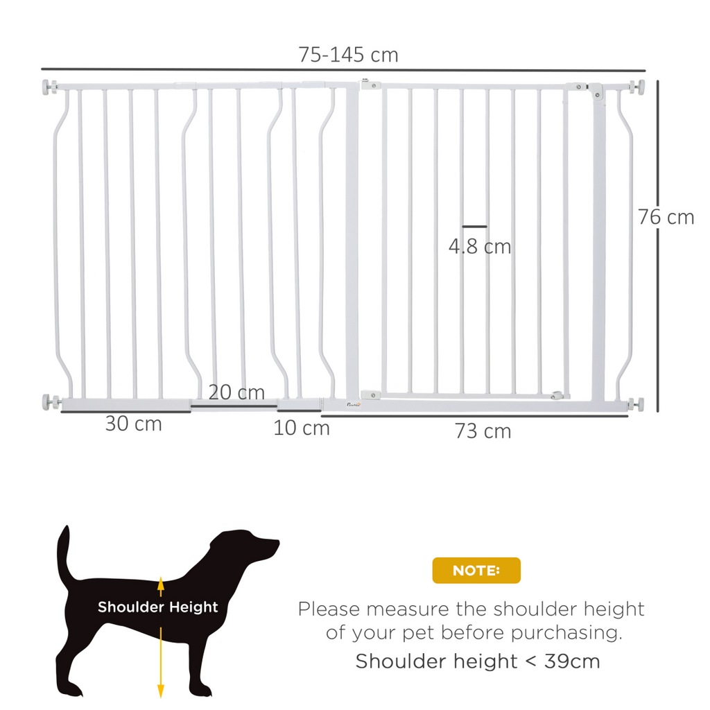 White Adjustable Pet Safety Gate - Metal Dog Barrier for Doorways