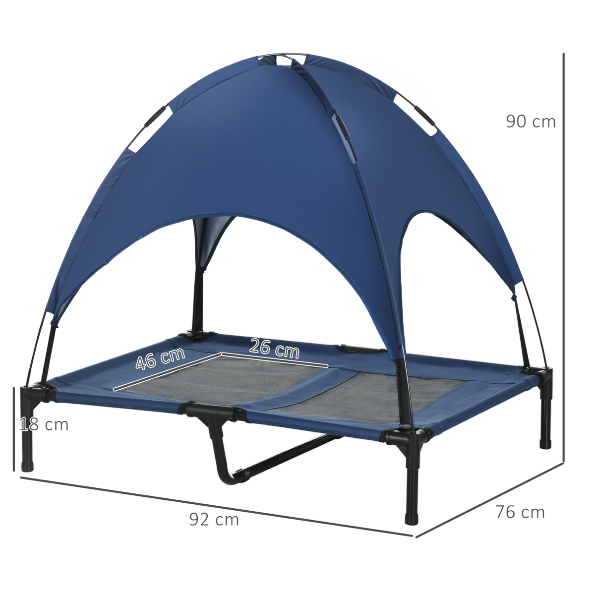 PawHut 92cm Elevated Outdoor Dog Bed with Canopy - UV Protection Cooling Cot