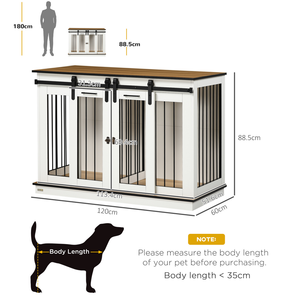 Dual-Dog Crate Furniture for Large & Small Dogs, White, Divider & Tabletop