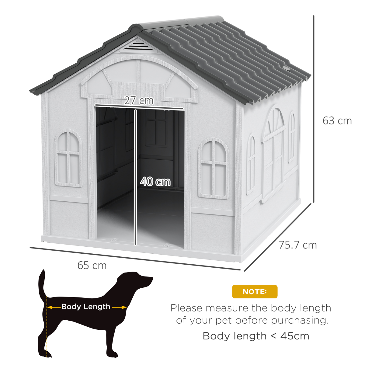 PawHut Weather-Resistant Medium Dog House, Grey, Easy Setup