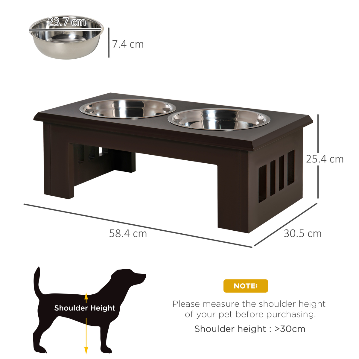 Pawhut Elevated Dual Stainless Steel Dog Bowls with Non-Slip Base