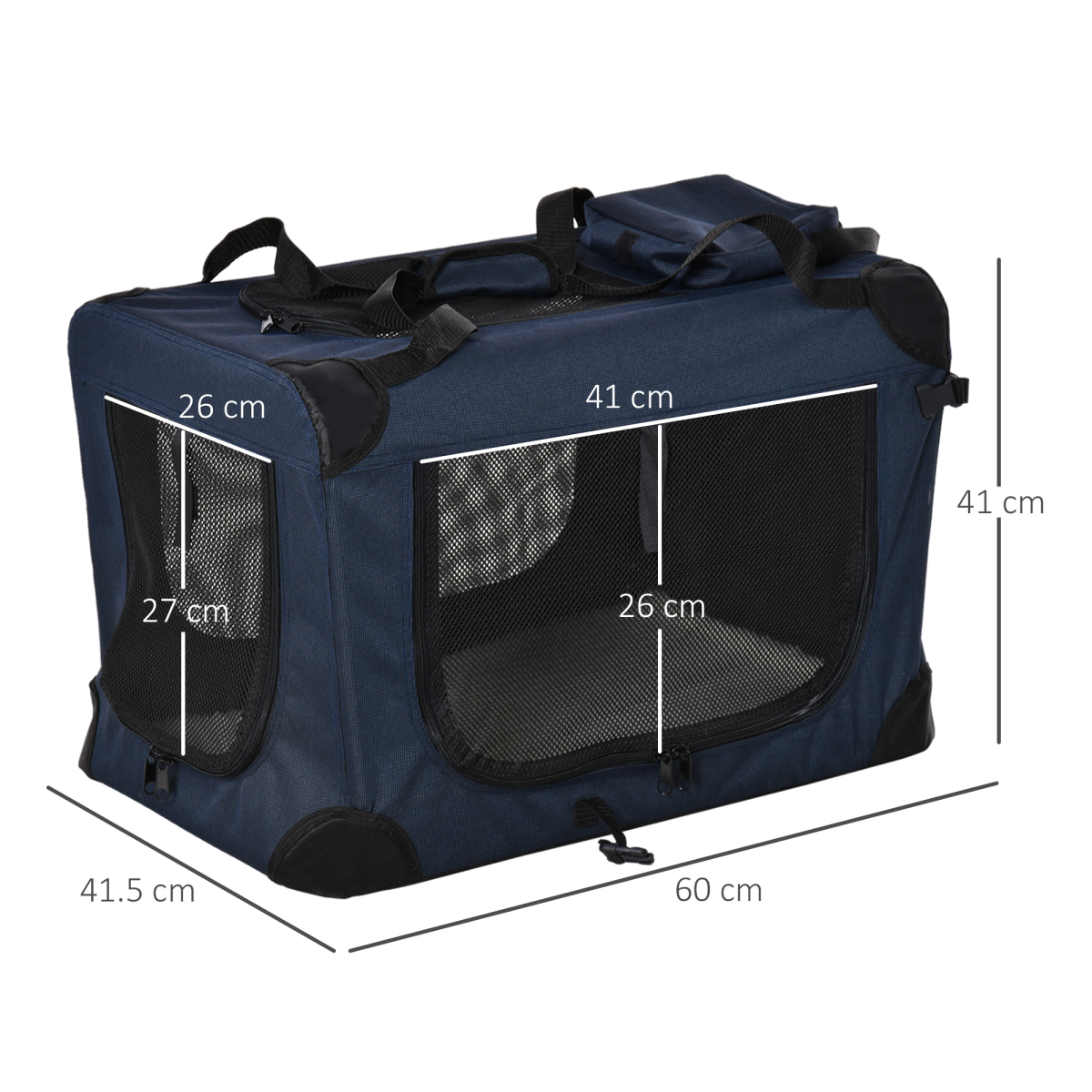 60cm Folding Pet Carrier with Cushion, Ventilated, Multi-Entry, Storage