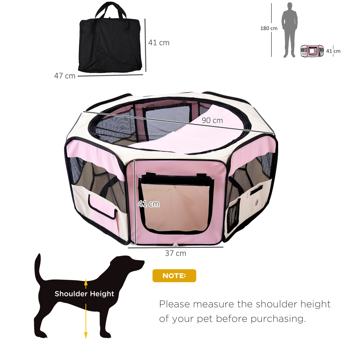Portable Foldable Fabric Pet Playpen for Small Pets with Mesh Top and Carry Bag
