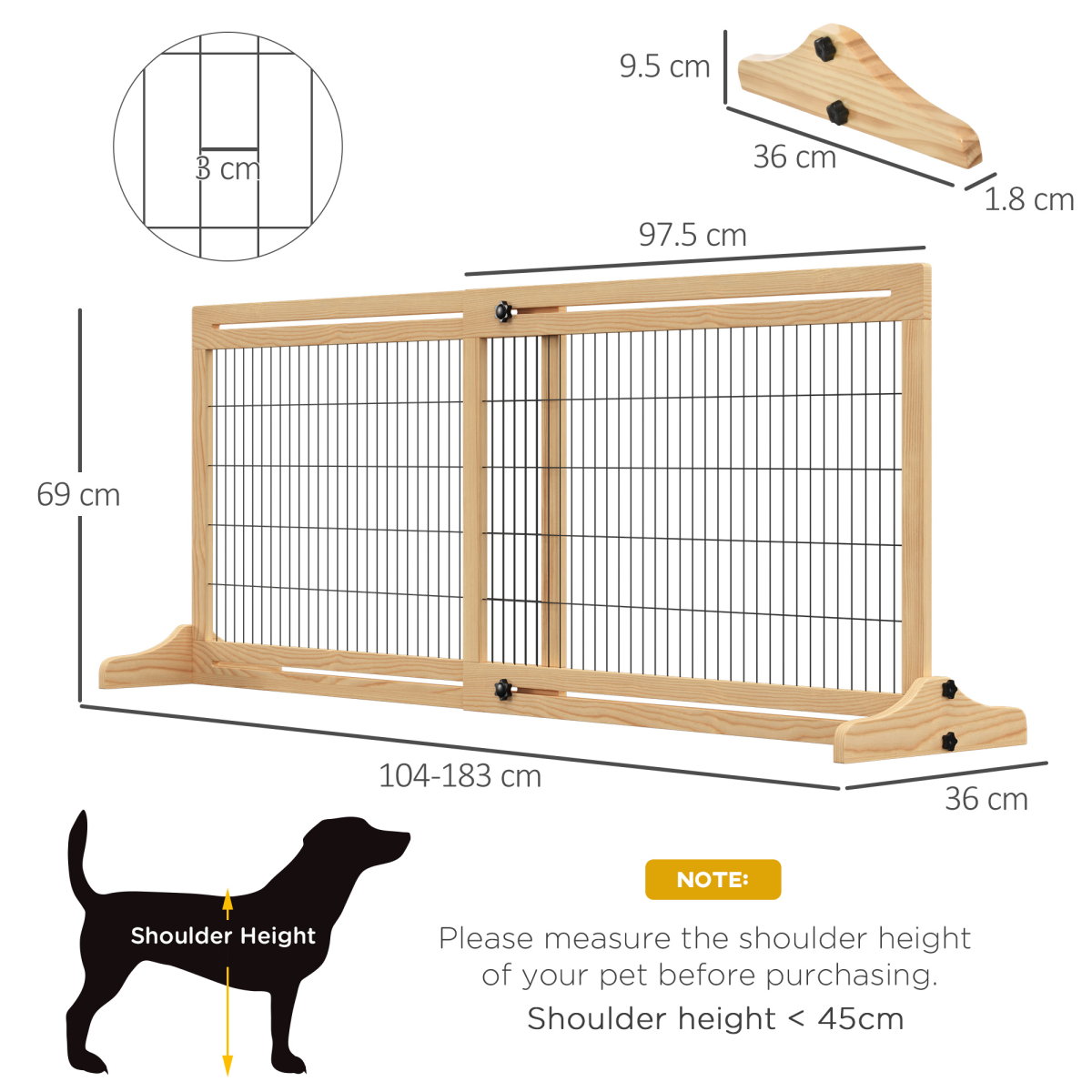 Adjustable Freestanding Wooden Pet Gate for Doorway Pawhut