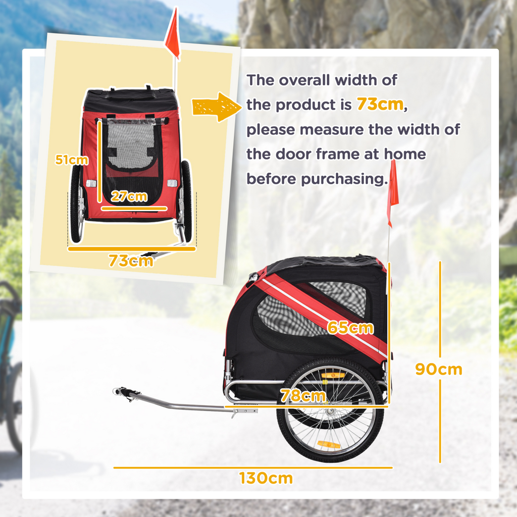 Red Pet Bicycle Trailer for Dogs & Cats - Water-Resistant, Hitch Coupler
