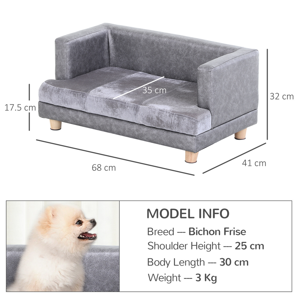 Grey Dog Sofa Bed for Small Dogs - Soft Padded Comfort