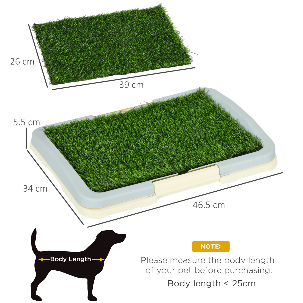 PawHut Indoor Dog Toilet with Artificial Grass, Grid Panel & Tray (46.5 x 34 cm)