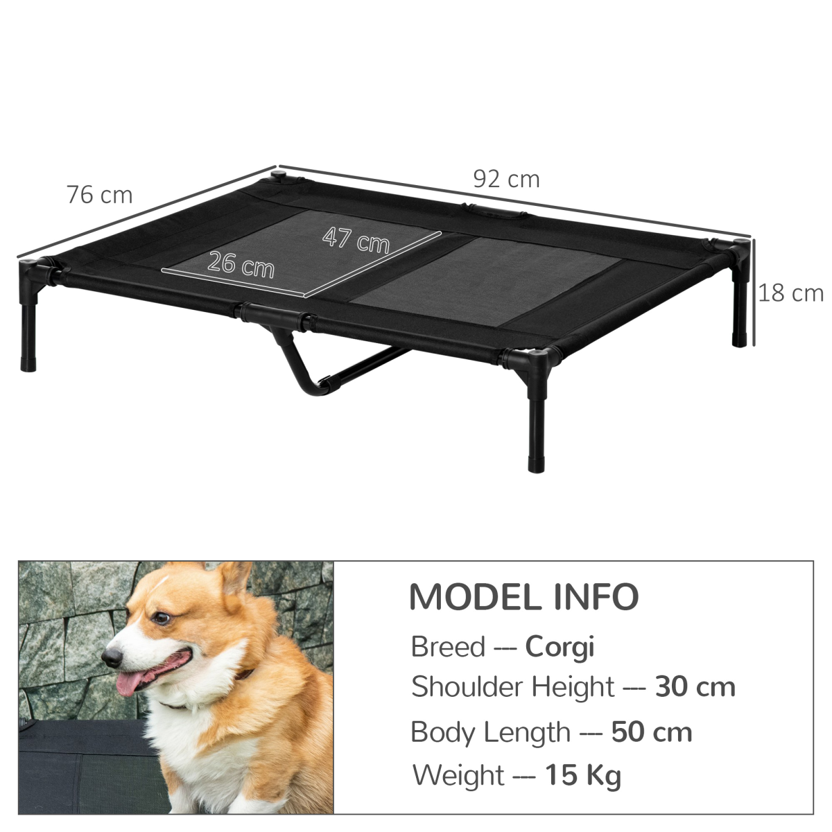 PawHut Large Portable Elevated Pet Cot Bed for Dogs & Cats Black