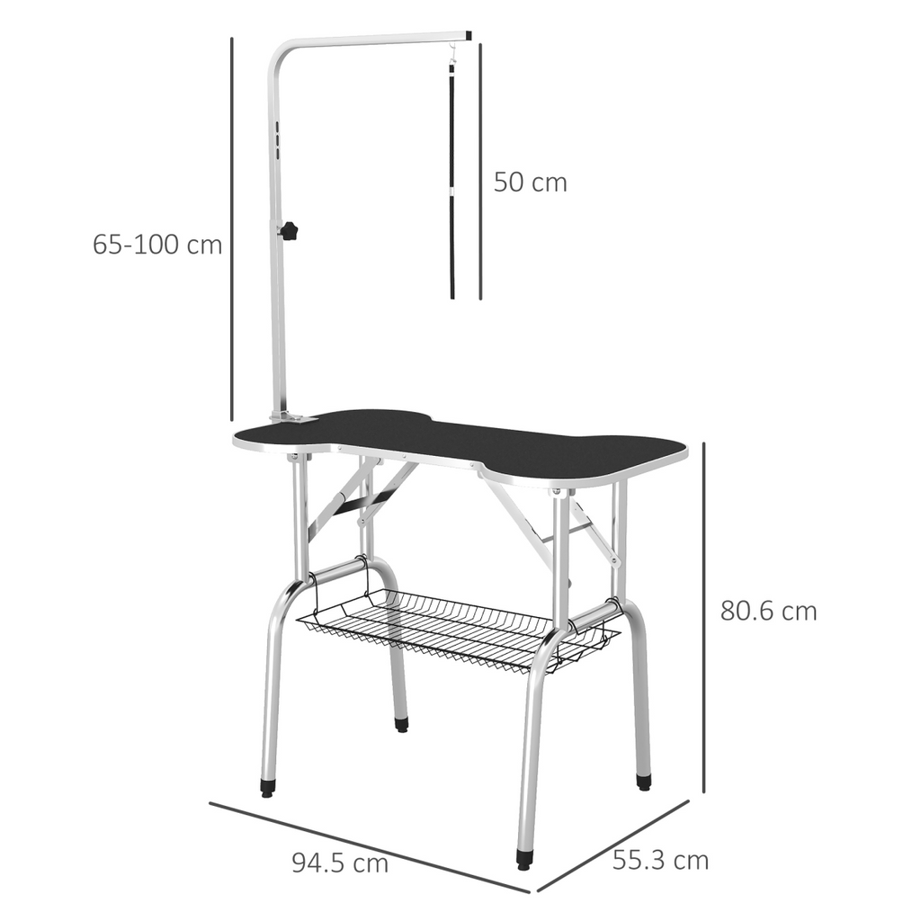 Sturdy Foldable Pet Grooming Table with Adjustable Arm and Non-Slip Top