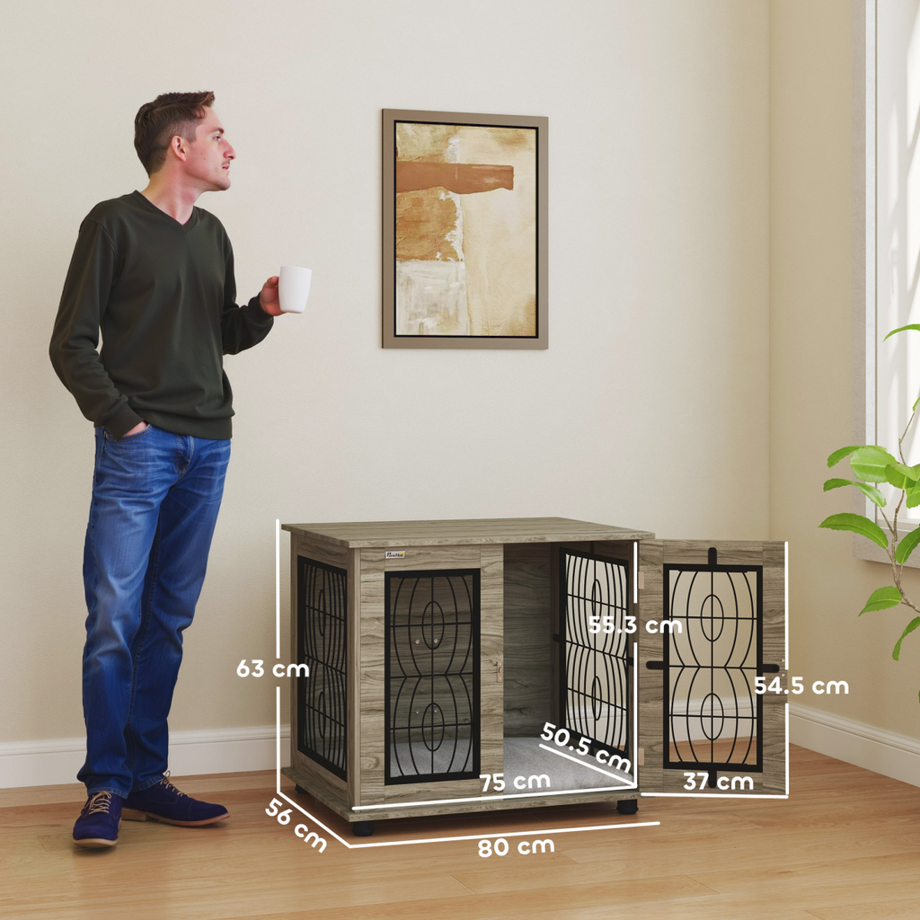 PawHut Multi-Function Dog Crate End Table with Cushioned Bed