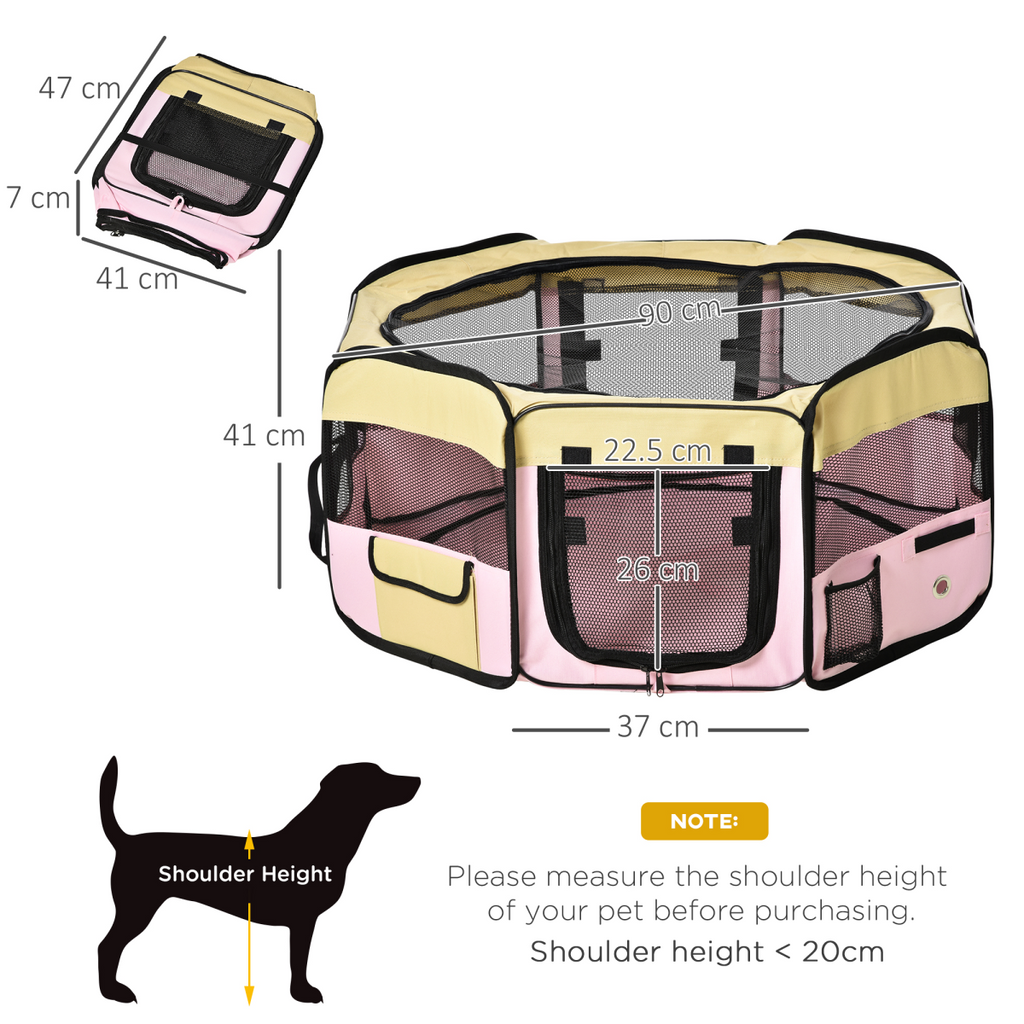 Pink Fabric Pet Playpen - Portable, Foldable Mesh Enclosure for Small Pets