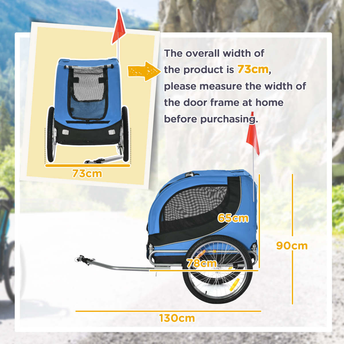 Dog Bike Trailer Carrier - Steel Frame, 30kg, Black & Blue, Hitch Ready