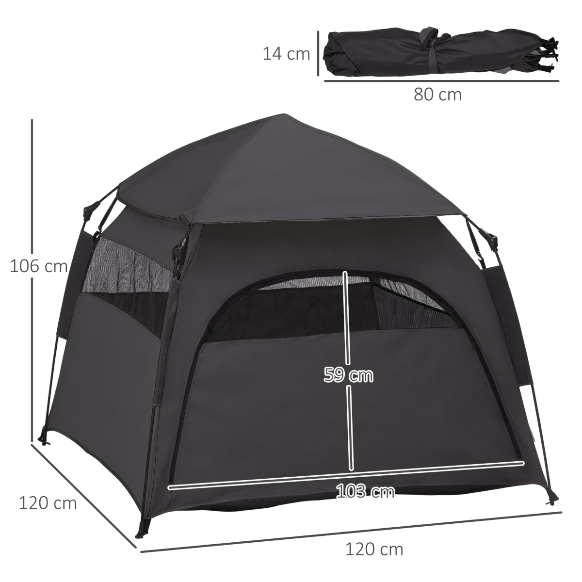 PawHut Foldable Pet Tent with Waterproof Oxford Fabric & Carry Bag - Grey