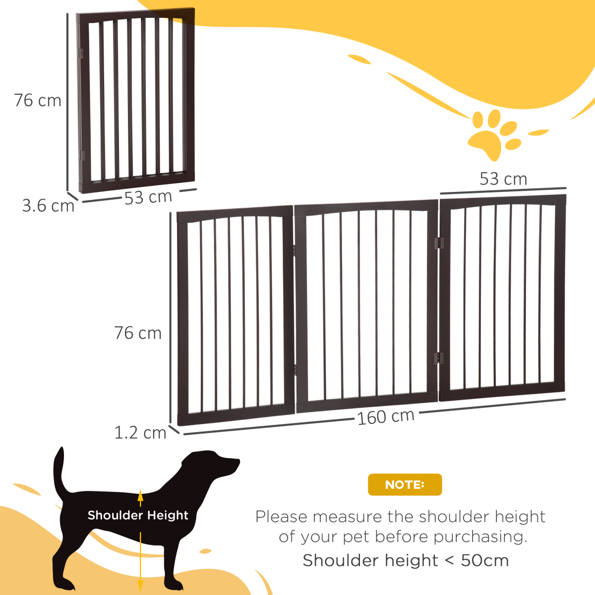 Folding Pine Wood Pet Gate Free-Standing Indoor Dog Fence Child-Safe Small Dogs
