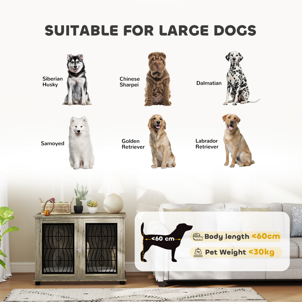 PawHut 37-In Dog Crate End Table Cushioned, Lockable, Ventilated for Large Dogs