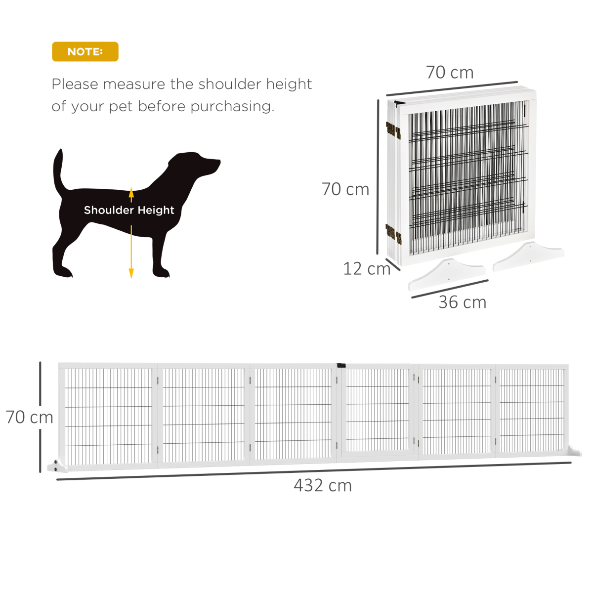 6-Panel Freestanding Foldable Wooden Dog Gate Playpen 432cm Pawhut