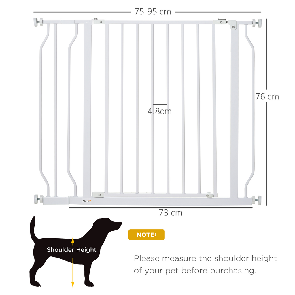 PawHut Wide Stair Gate, Pressure-Fit, 75-95cm, White
