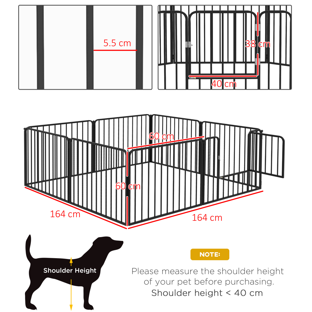 PawHut 60cm Heavy-Duty 8-Panel Dog Playpen for Small Dogs