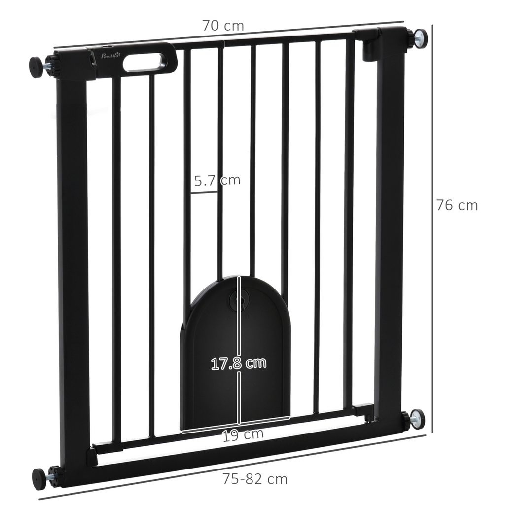Adjustable 75-82 cm Pet Gate - Stair-Pressure Fit, Auto-Close, Double Lock, Black