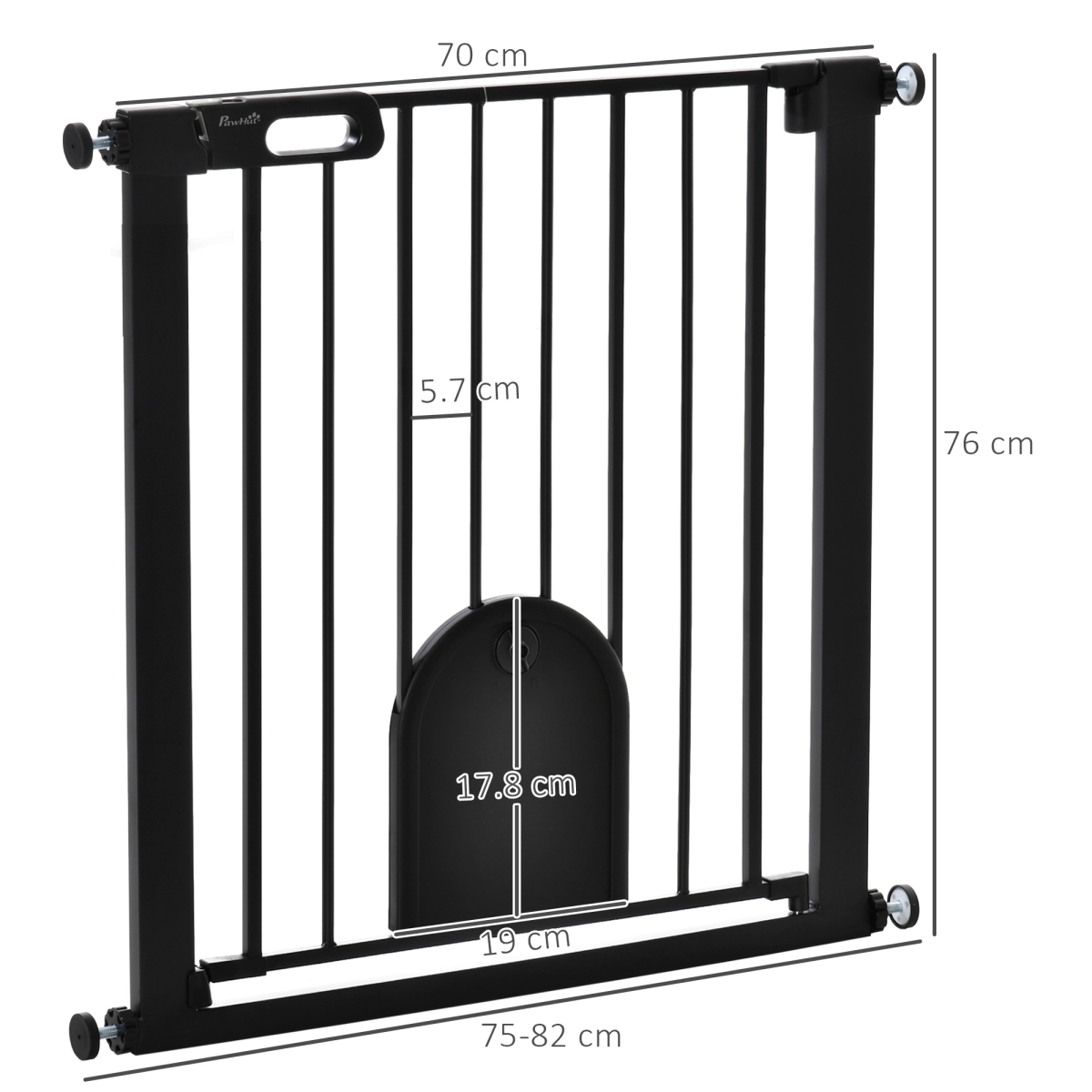 Adjustable 75-82 cm Pet Gate - Stair-Pressure Fit, Auto-Close, Double Lock, Black