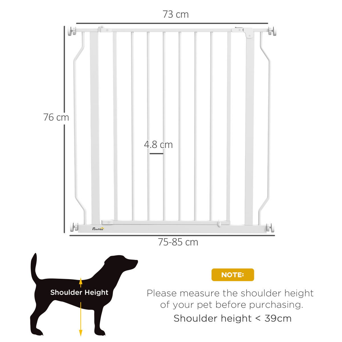PawHut Wide Stair Gate with Door, Pressure-Fit, 75-85cm, White