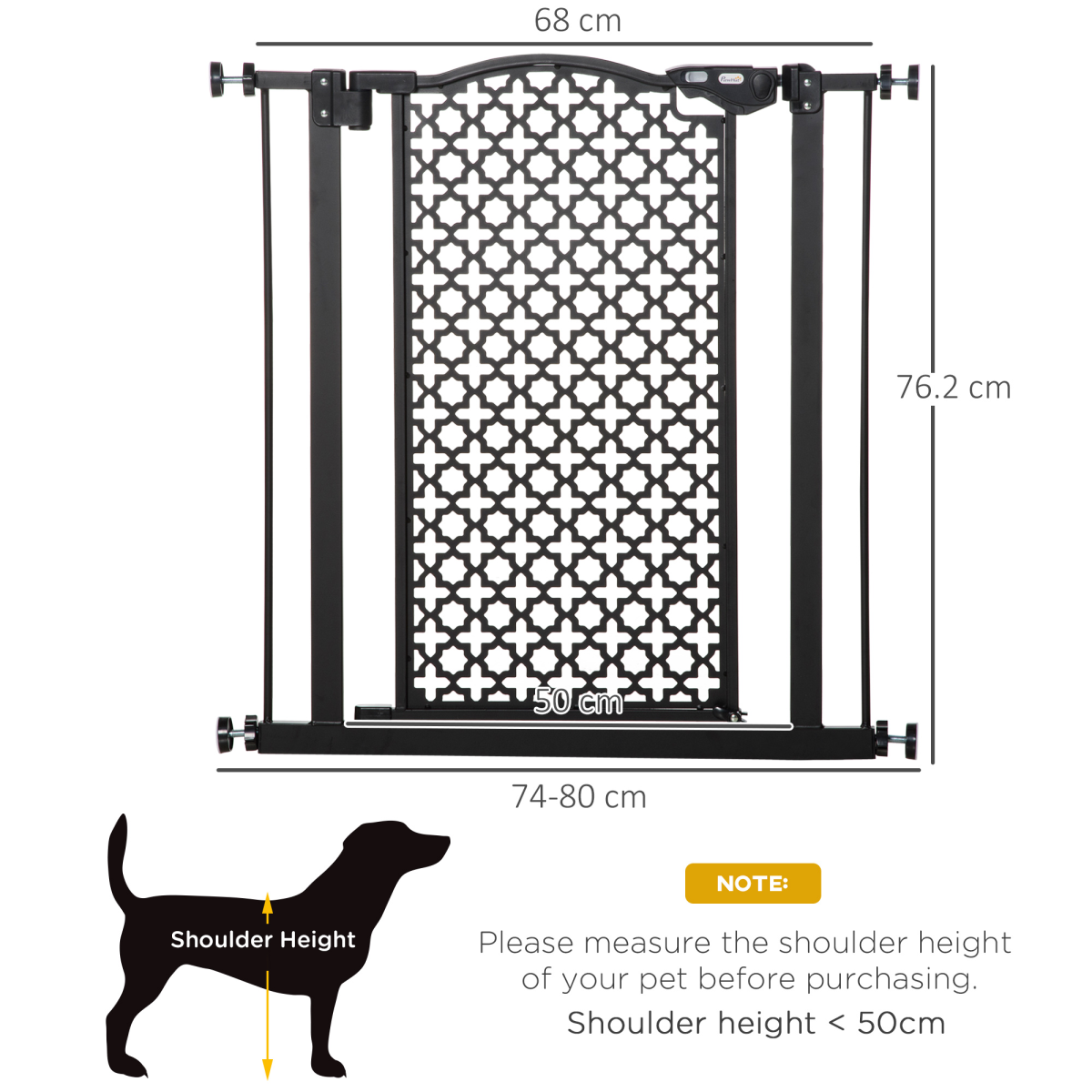 74-80 cm Pet Safety Gate - Auto-Close, Pressure-Fit, Double Locking, Black