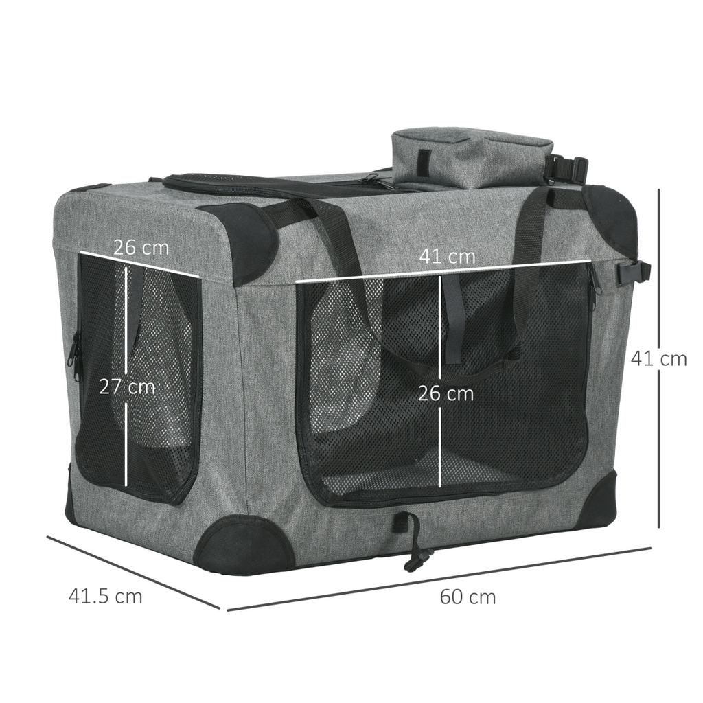 PawHut Folding Pet Carrier Bag House with Cushion, Grey, 60x41x41 cm