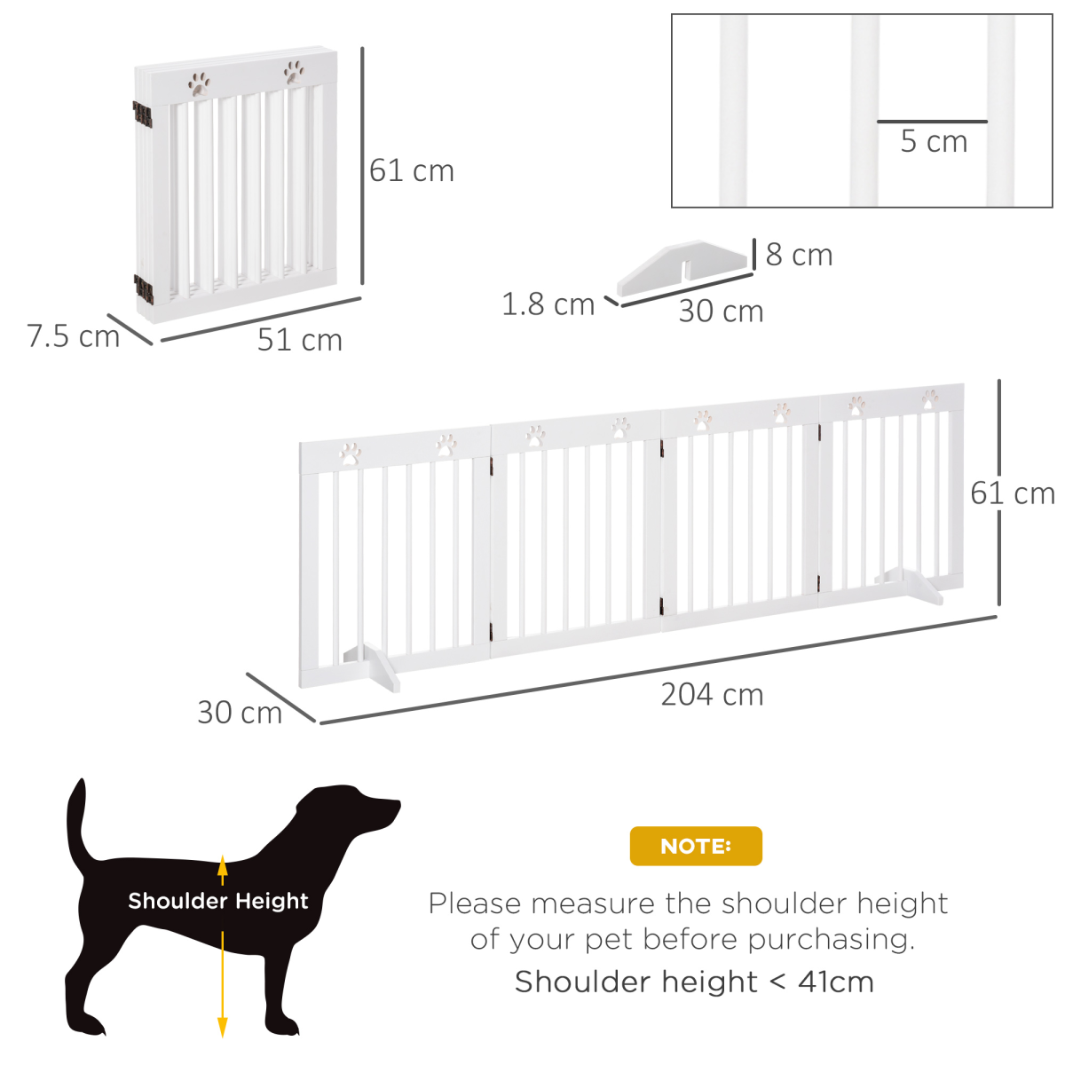 Freestanding 4-Panel Folding Wooden Dog Gate with Removable Feet