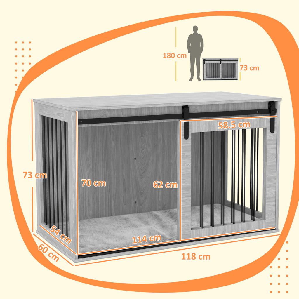 PawHut XL Dog Crate Furniture with Removable Cushion - Grey