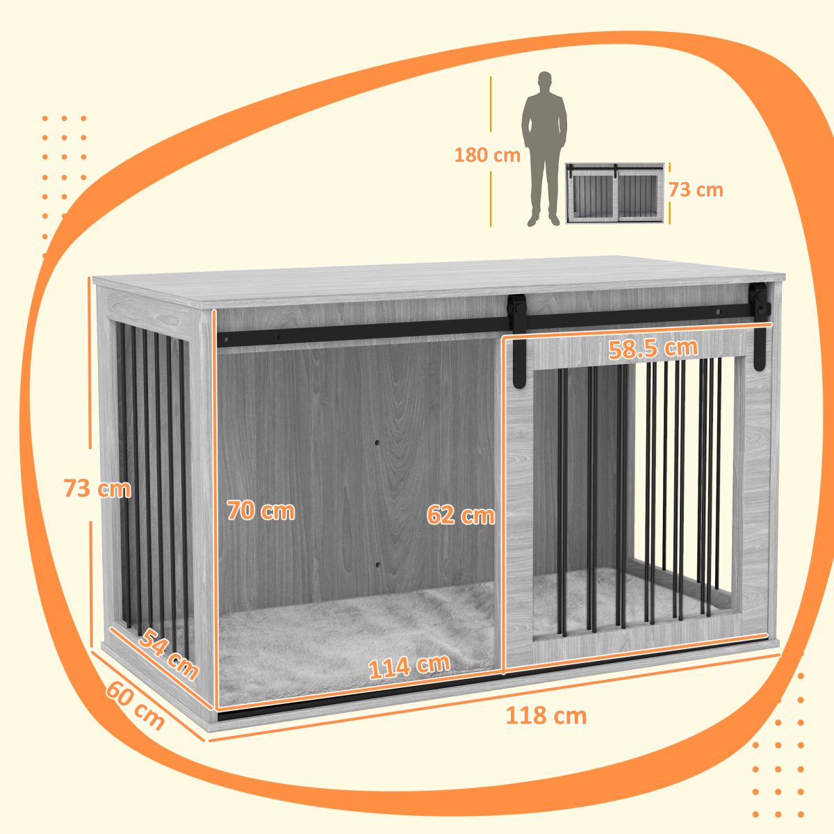 PawHut XL Dog Crate Furniture with Removable Cushion - Grey