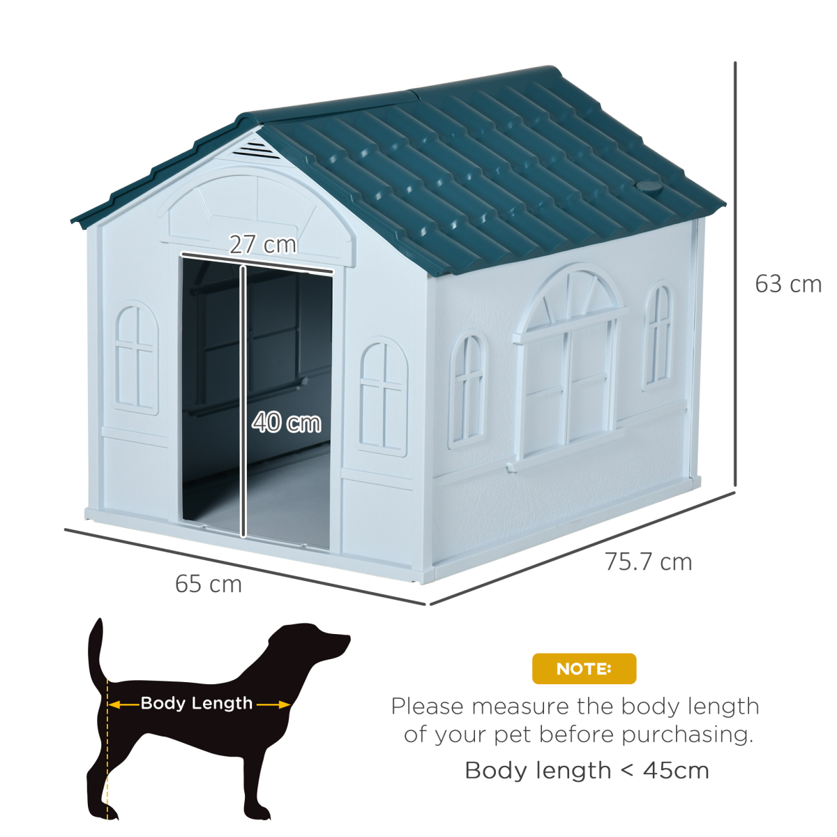 PawHut Weather-Resistant Outdoor Dog House for Medium Dogs - Blue