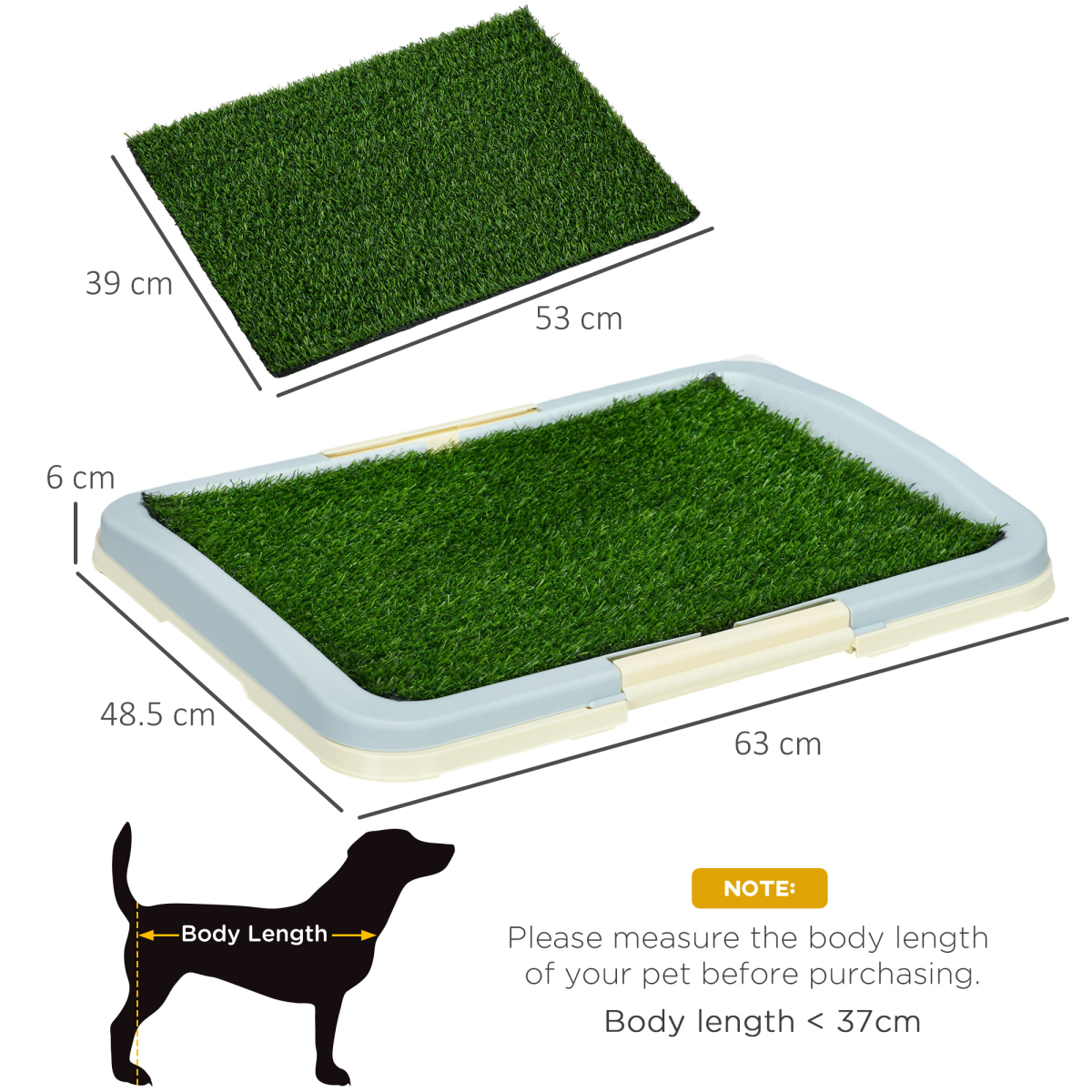 PawHut Indoor Dog Toilet with Grass, Grid Panel & Tray, 63x48.5cm
