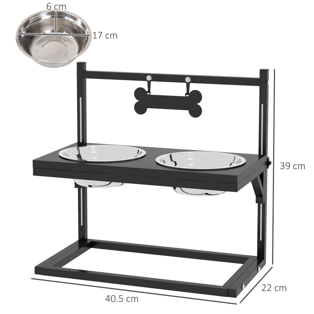 PawHut Adjustable Raised Dog Bowl Stand with Name Plate