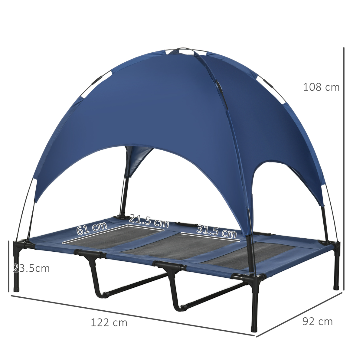 PawHut 122cm Elevated Dog Bed with Canopy - UV Shade, Cooling Raised Cot, Blue