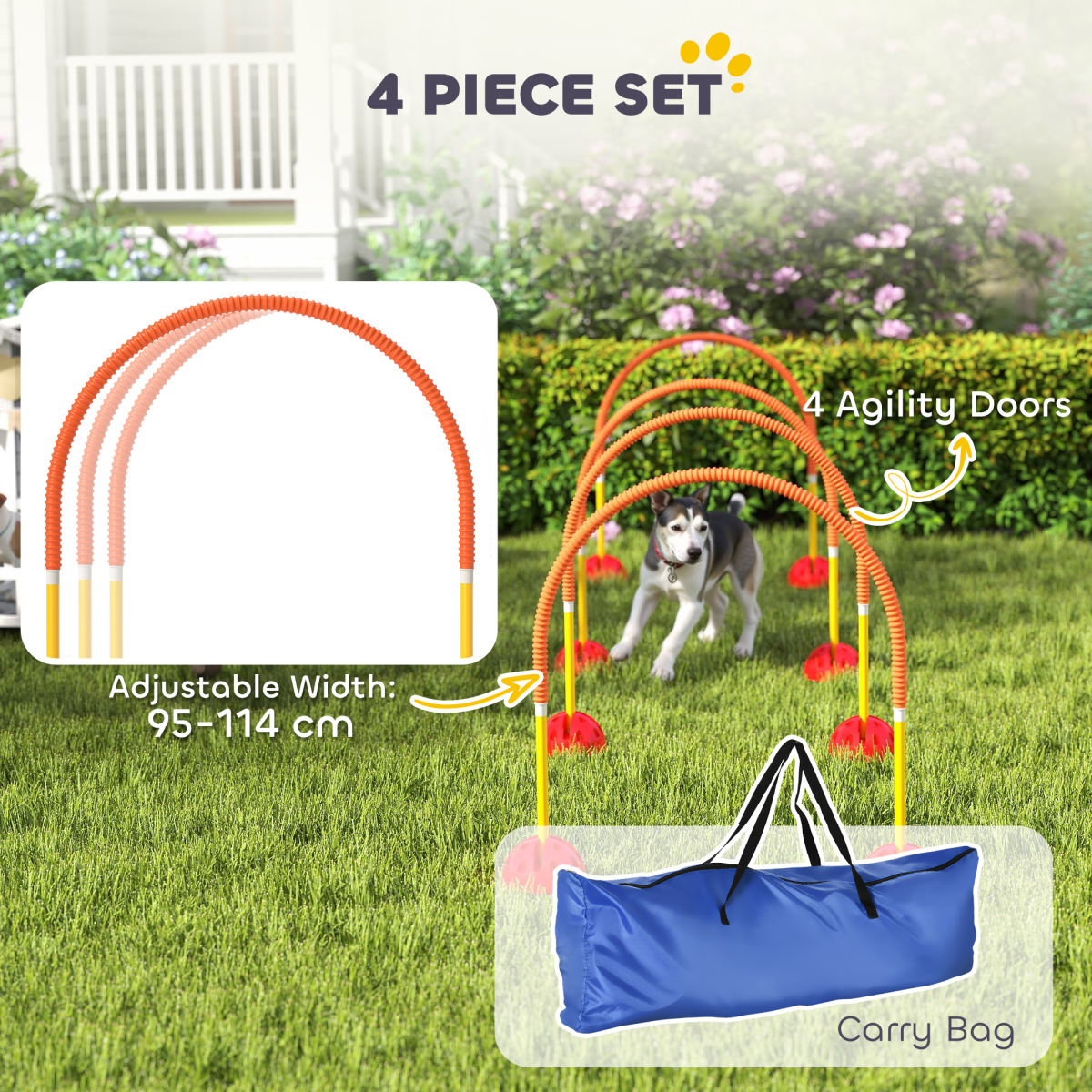 PawHut 4-Piece Dog Agility Set with Carry Bag Portable & Adjustable