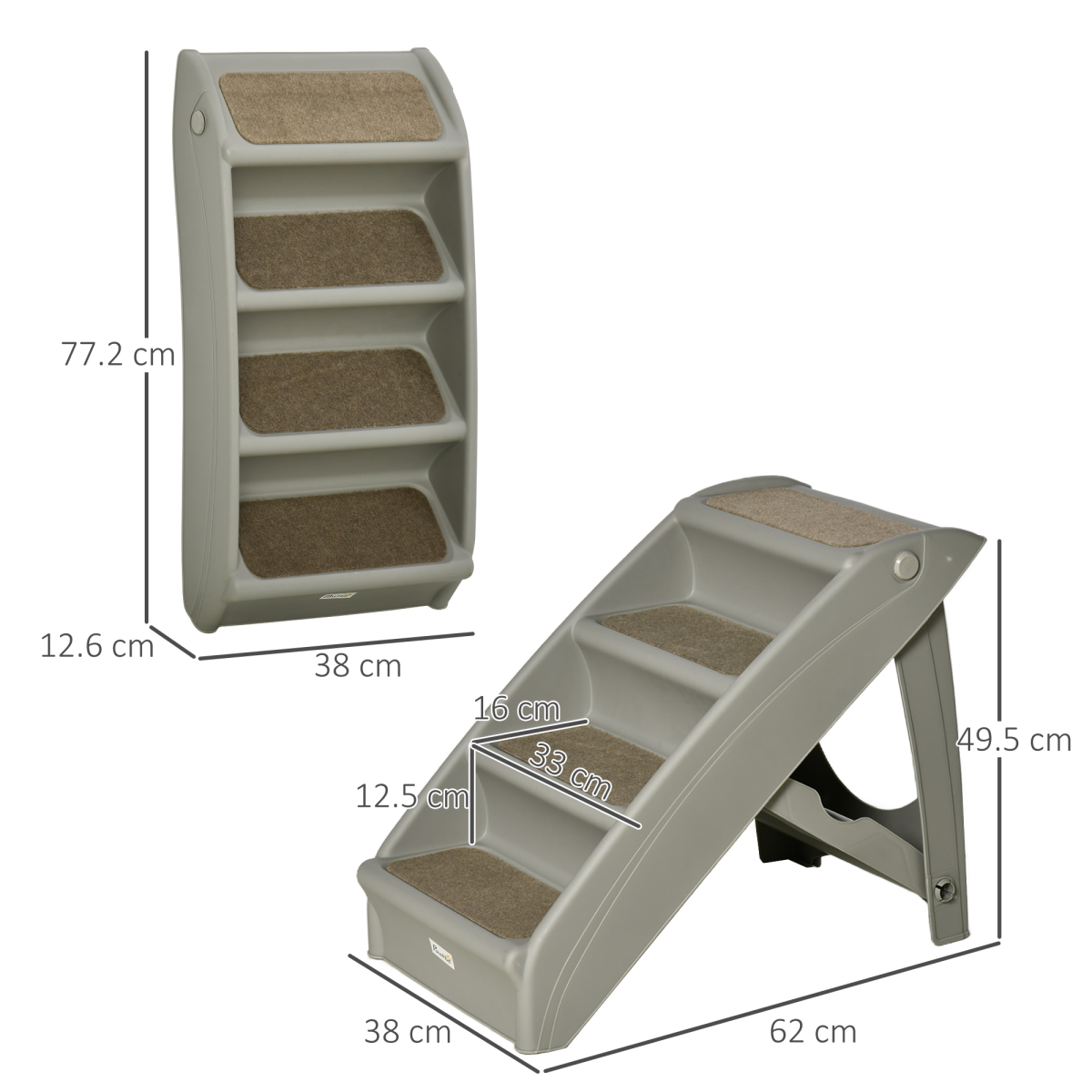 Portable Non-Slip Pet Steps for Bed & Sofa - Grey