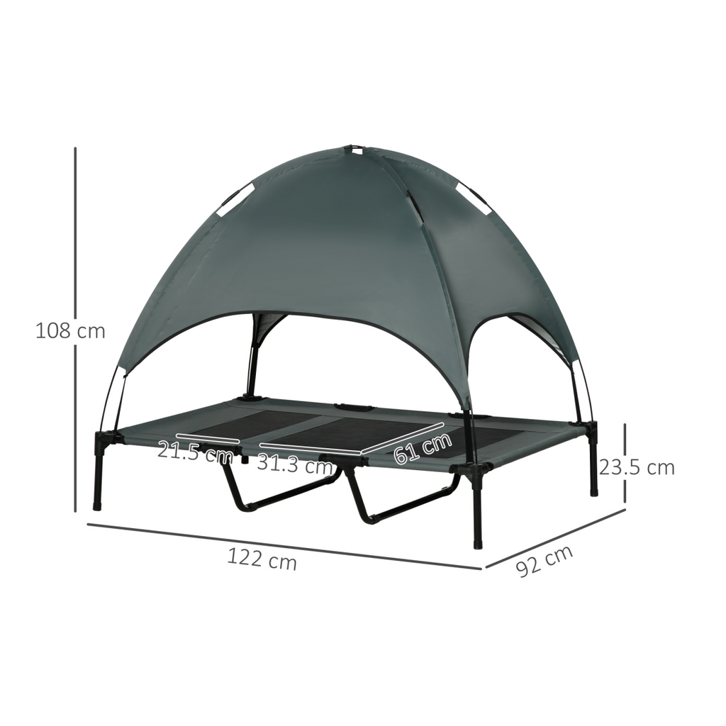 122 cm Elevated Pet Bed with Canopy - Outdoor Dog Cot Shelter, Grey