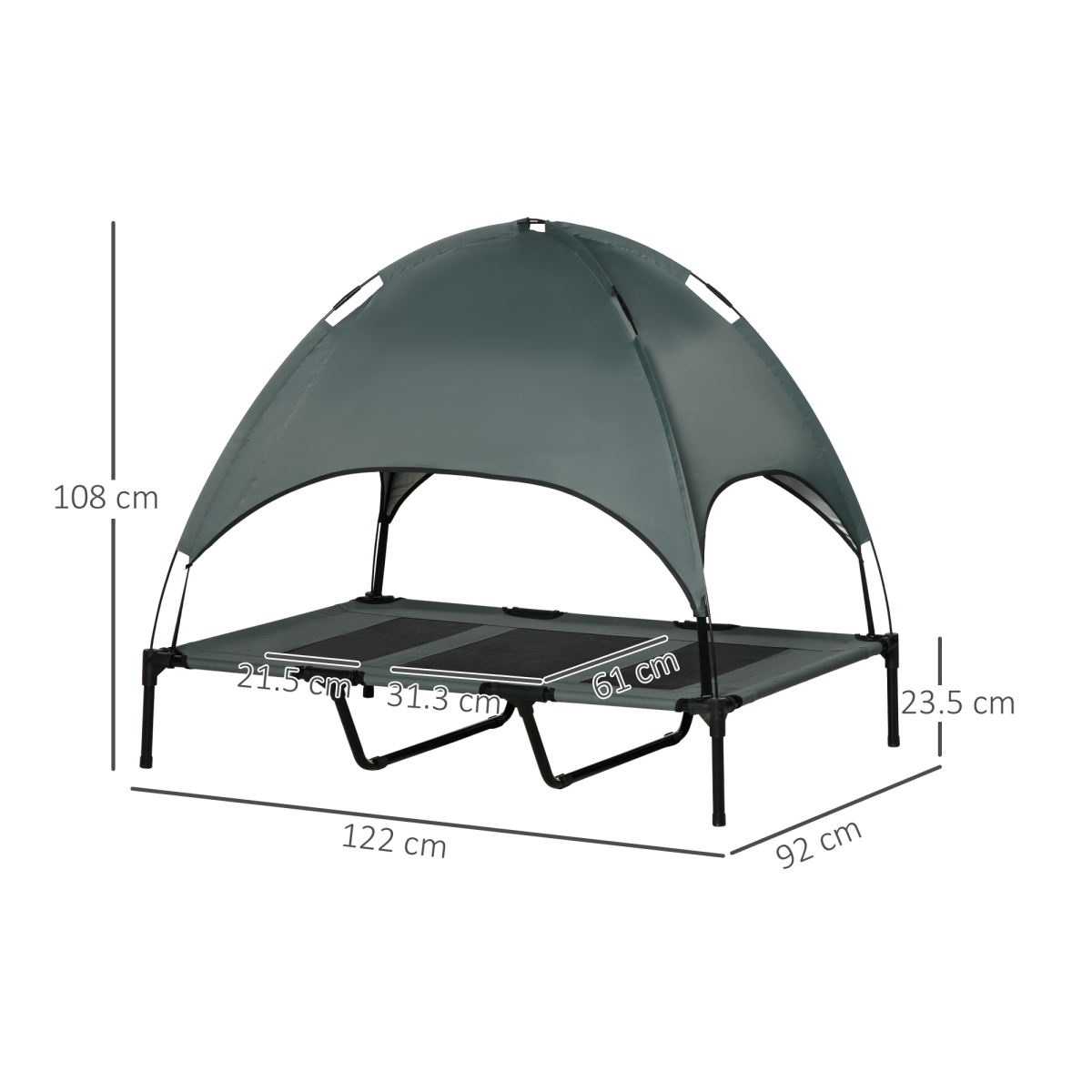 122 cm Elevated Pet Bed with Canopy - Outdoor Dog Cot Shelter, Grey