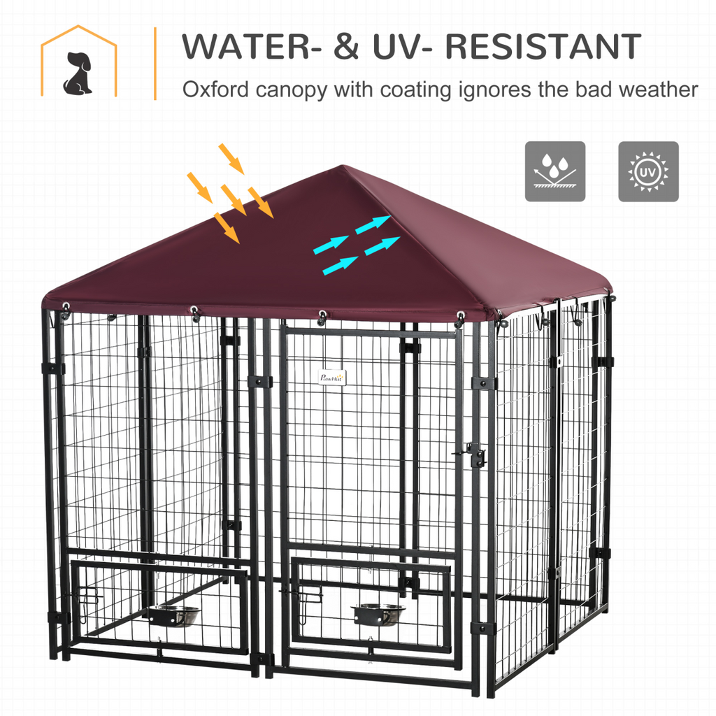 PawHut Outdoor Dog Kennel with Rotating Bowl Holders & Cover