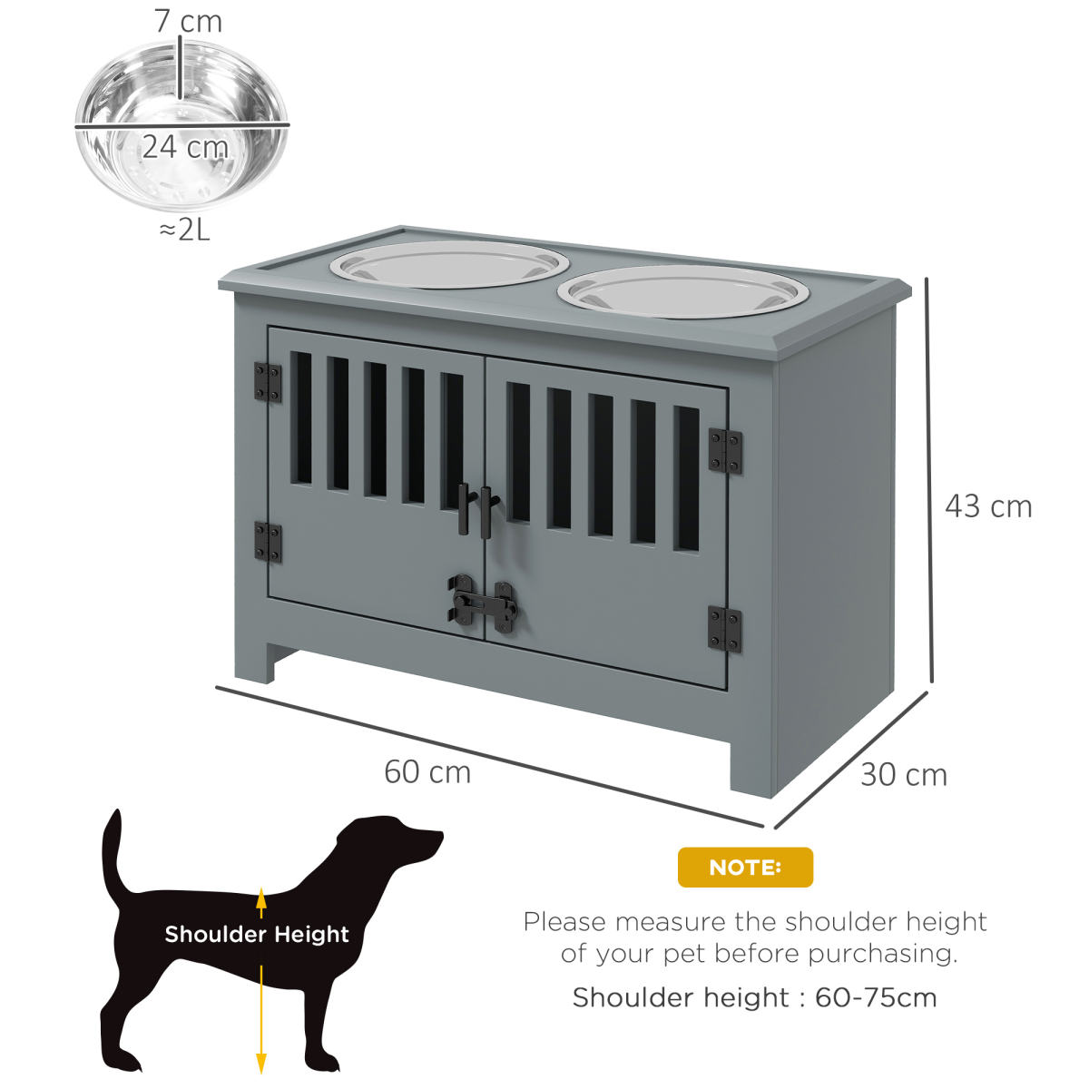 PawHut Elevated Dog Bowl Station for Large Dogs with Built-in Storage – Grey
