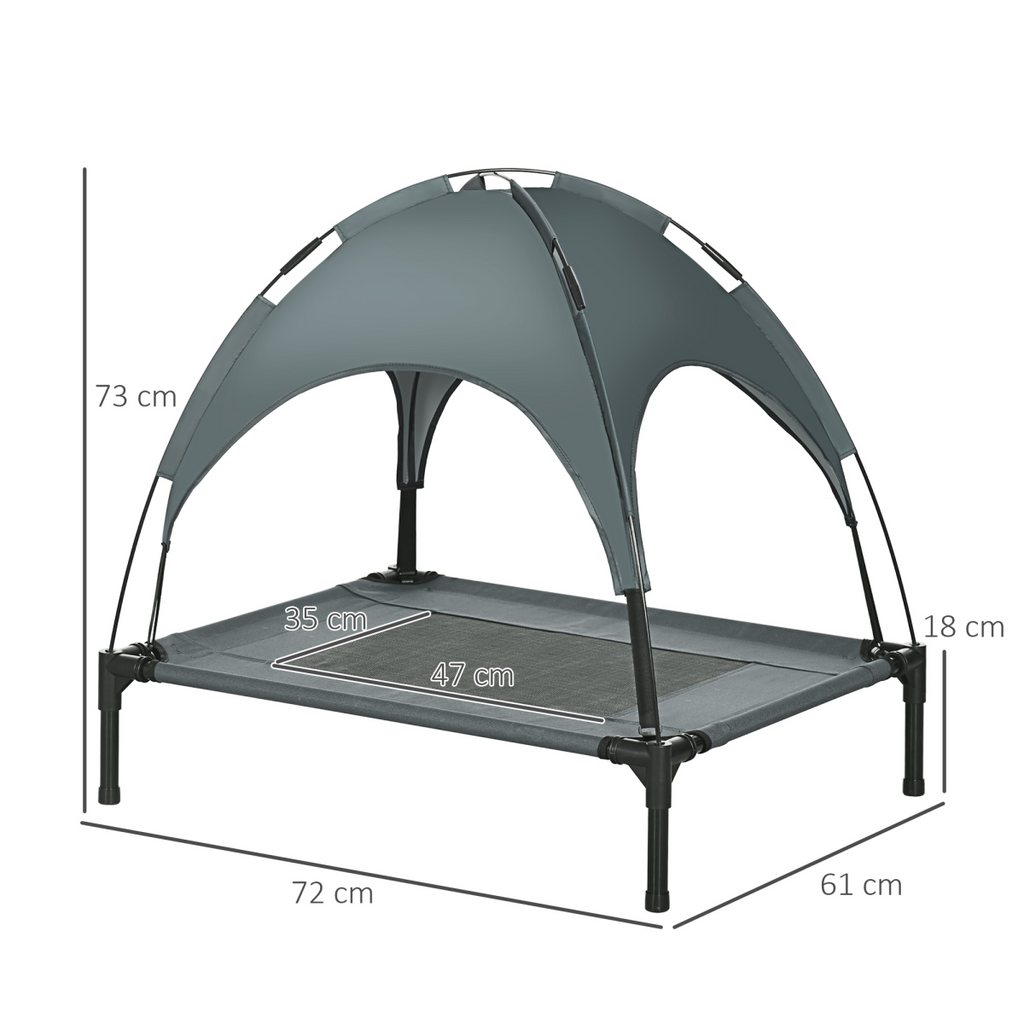 76cm Outdoor Elevated Dog Bed with Canopy - Cooling, UV Protection, Grey Pawhut