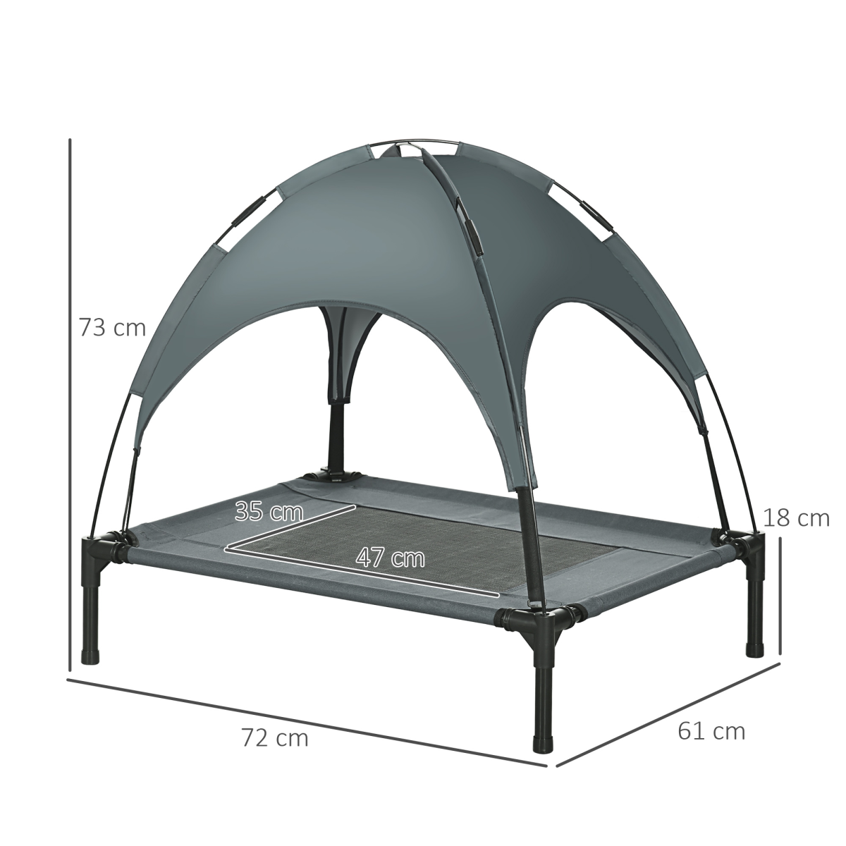 76cm Outdoor Elevated Dog Bed with Canopy - Cooling, UV Protection, Grey Pawhut