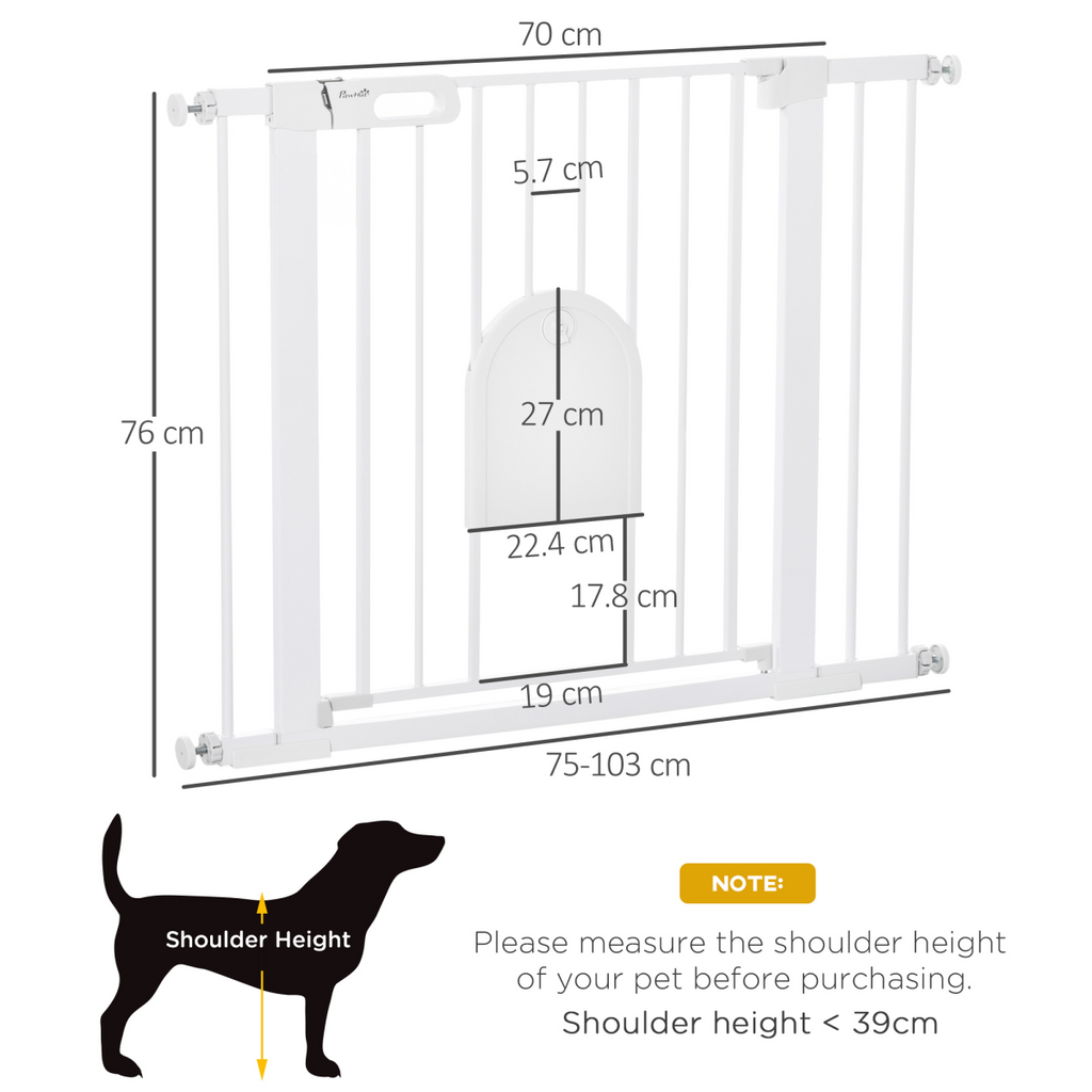 75-103 cm Pet Safety Gate - Pressure Fit Stair with Small Door Double Lock