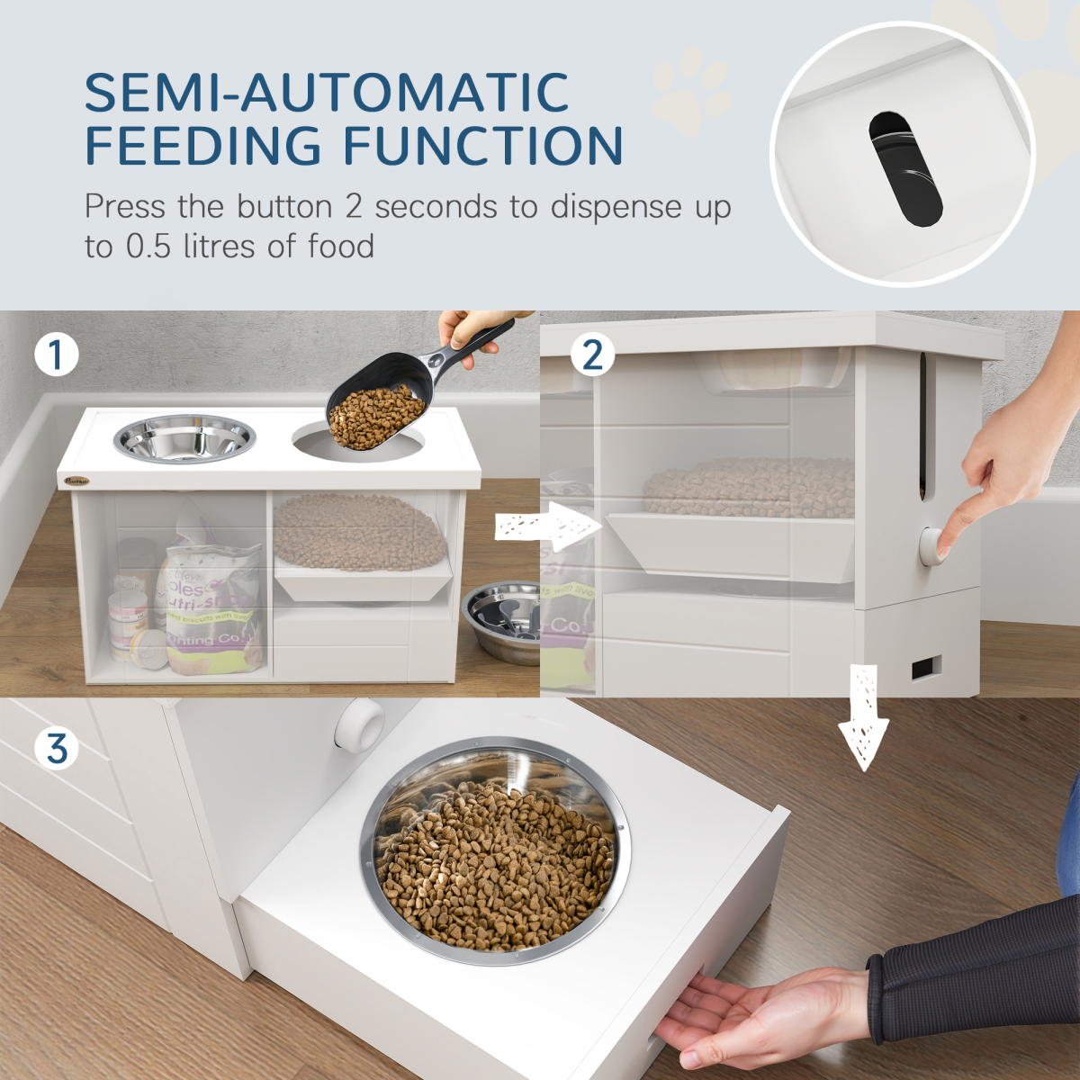 PawHut Elevated Dog Feeder with Slow-Feed Mat & Semi-Auto Dispenser