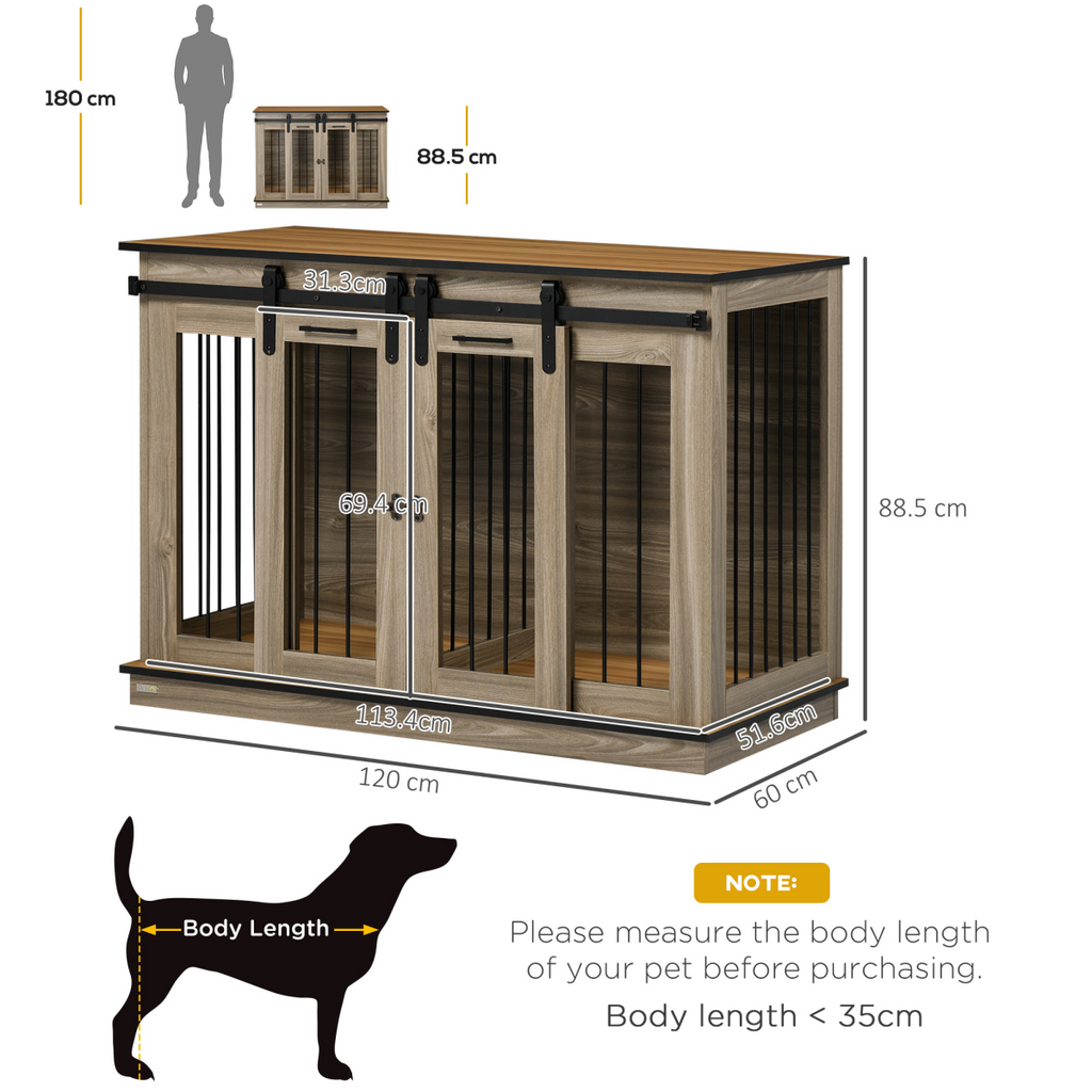 PawHut Oak-Tone 2-Room Dog Crate with Divider & Lockable Doors